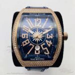 FM Swiss Franck Muller Vanguard Yachting V45 Diamond Blue Dial All Gold Case ETA 2824 Watch